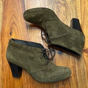 Women's Olive Suede Lace-Up Heel Booties